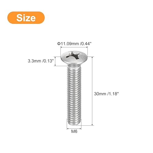 Miniatura 91 de uxcell Tornillos de máquina Phillips de cabeza ovalada de M4x16mm, 100 tornillos de cabeza avellanada ligeramente elevados de acero inoxidable 304