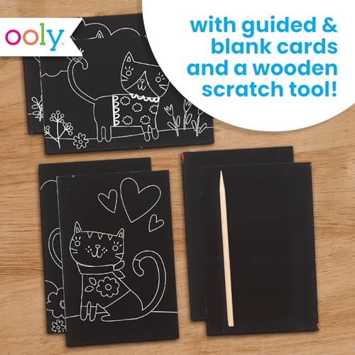 ooly mini scratch amp scribble art kit - 6 card rainbow scratch art set gifts for kids travel-friendly craft kit wooden tool included - cutie cats