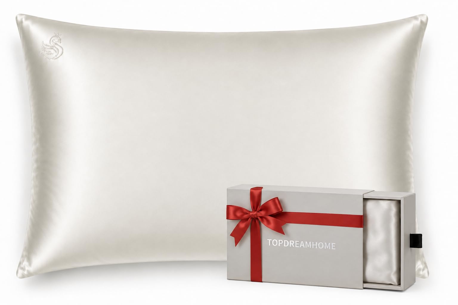 100% Pure Mulberry Silk Pillowcase, 22 Momme 6A Grade, for Hair & Skin, Gift for Women & Men (White, Standard)