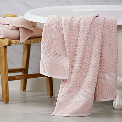 Ny Loft 100% Cotton Towel Set 6 Piece| Super Soft & Absorbent Quick-Dry 2 Bath Towels 2 Hand Towels And 2 Washcloths |Textured And Durable Cotton | Trinity Collection (6 Piece Set, Light Pink) #TOP5
