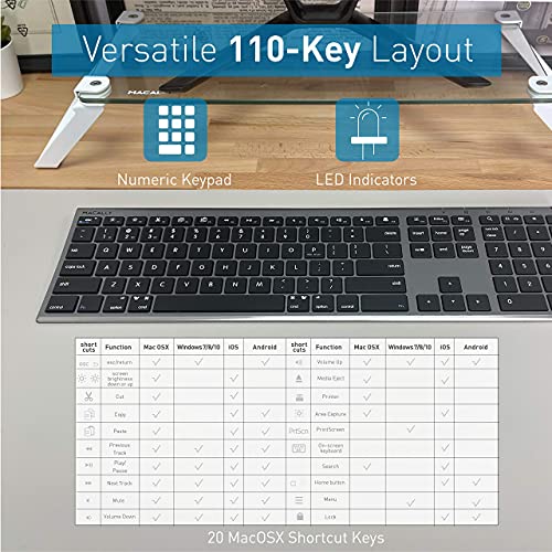 Macally Wireless Bluetooth Space Gray Keyboard and Space Gray Vertical Laptop Stand, Add a High-End Look to Your Office