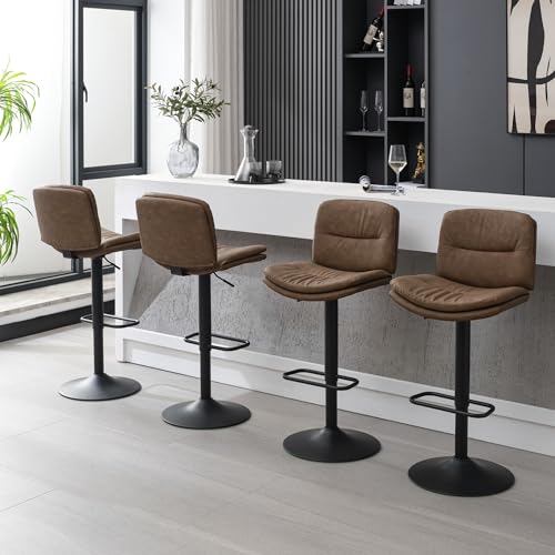 Image of FIRAVOE Swivel Bar Stools Set of 4, Adjustable Faux Leather Bar Chairs