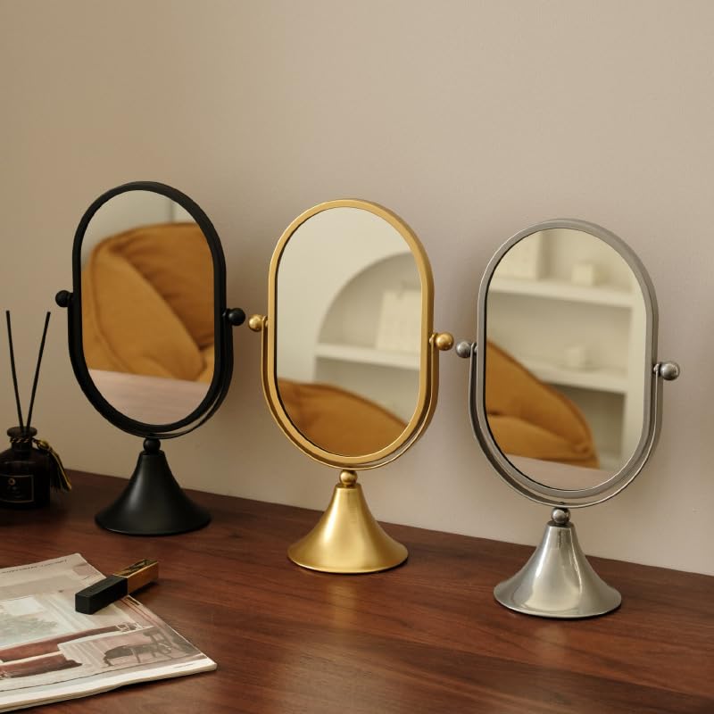 Miroir ovale moderne avec cadre en métal noir - Miroir suspendu au plafond et au mur pour salle de bain, chambre à coucher, couloir et salon