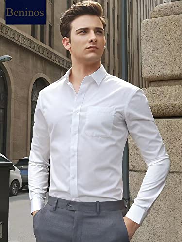 Beninos Mens Slim Fit Solid Point Collar Button Down Dress Shirt3