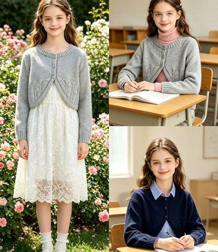 Image of 2Pcs Girls' Knit Toddler Cardigan Cotton Soft Button Closure Bolero Shrug Shawl Shirt Sweater