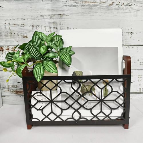 FytStycale Revistero, Archivador, Revistero, Portadocumentos Y Bandeja para Cartas de Madera Y Metal Rústico para El Hogar, La Oficina Y El Salón, Geometría, Individual - imagen 4