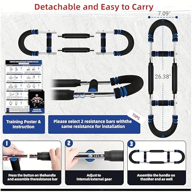 Twister Arm Trainer,Adjustable 40-220lb Chest Workout Equipment Power Twist Arm Trainer,Forearm Strengthener,Portable Twister Arm Workout for Home Fitness