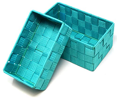 Lashuma Lot de 2 paniers de salle de bain turquoise, dimensions : 19 x 10 x 7 cm et 20 x 13 x 10 cm, paniers de rangement rectangulaires