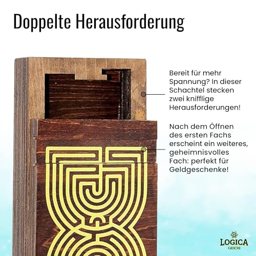 Logica Spiele Art. Labyrinth Puzzle Box - Geheimschachtel - Schwierigkeit 5/6 Unglaublich - Geschenkbox - Denkspiel aus Holz - Knobelspiel - Geduldspiel - Leonardo da Vinci Kollektion