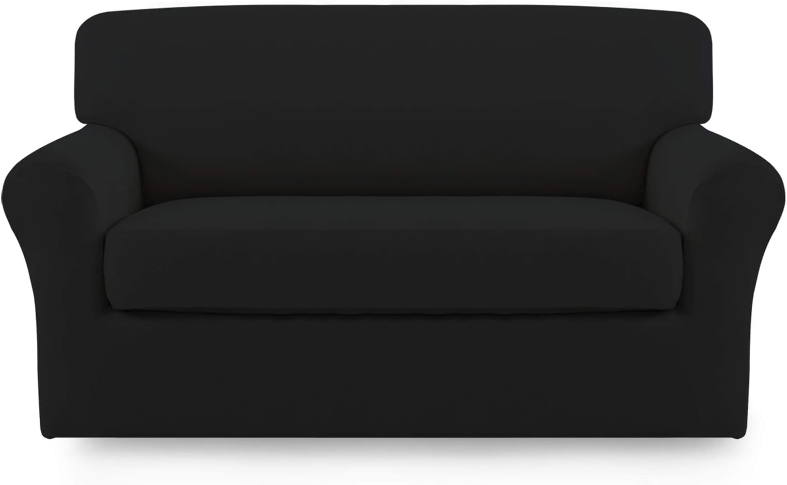 Easy-Going 2 Pieces Microfiber Stretch Sofa Slipcover Spandex Soft Fitted Sofa Couch Cover, Washable Furniture Protector with Elastic Bottom Kids, Pet (Loveseat, Black, Medium)