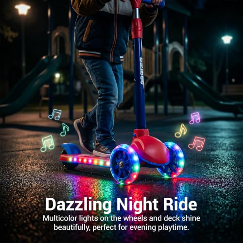 Image of Baybee Rydon Kids Scooter with 3 Height Adjustments | Portable Kick Scooter with PU LED Lights & Rear Brake | 3 Wheel Skating Scooter | Runner Scooter for Kids 2 to 10 Years Boys Girls (RED)