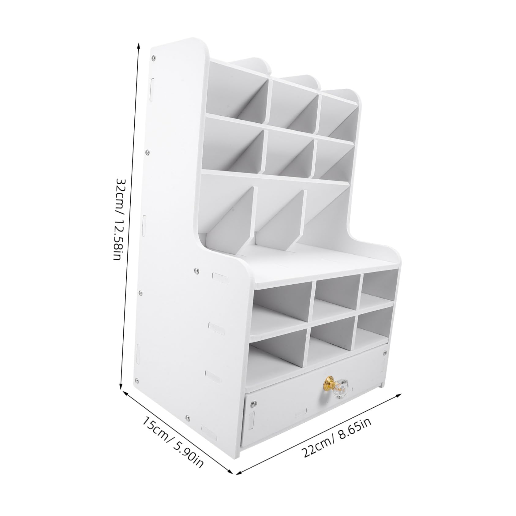 Mikikit Organizador de Bolígrafos Multifuncional Cajones de Gran Capacidad para Estudio y Oficina, Caja de Almacenamiento de Escritorio en Pvc y Madera de Color Claro
