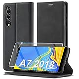 Handyhülle für Samsung Galaxy A7 2018 Hülle Leder [Mit Schutzfolie] für Samsung Galaxy A7 2018 Hülle Klappbar Leder Flip Wallet Stoßfeste Hülle Schutzhülle Klapphülle für Samsung A7 2018 Hülle Holster