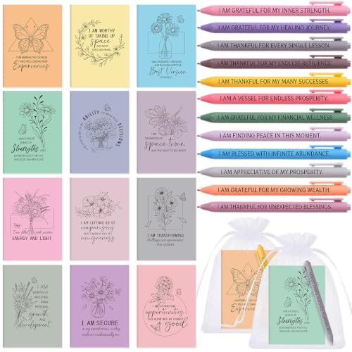 Image of Mooliwe 24 Pcs Affirmation Notebooks Pens Bulk Gifts, Gratitude,Pastel | Small Bags Included, Motivational Notepads for Women, Daily Affirmations Journal, Stress Relief Self-care, Employee Rewards