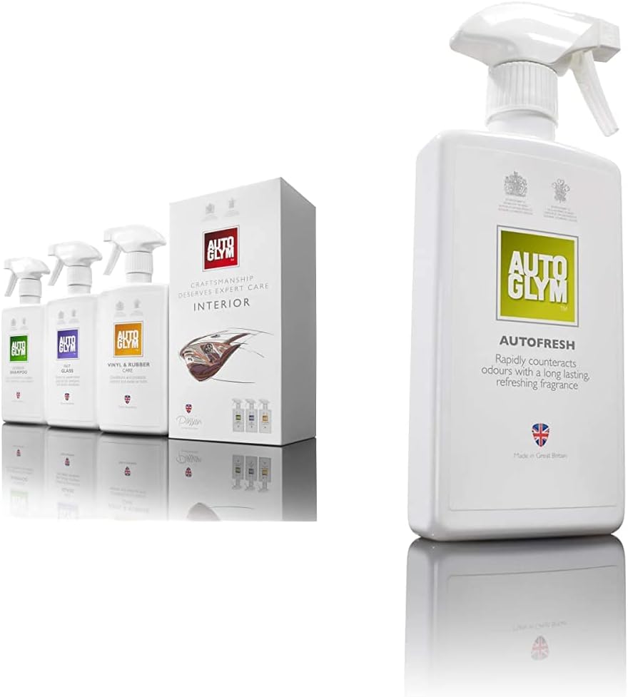 Autoglym The Collection - Perfect Interiors -- The Ideal Car Cleaning Kit That Includes Interior Shampoo, Fast Glass, and Vinyl & Rubber Care and AF500 Autofresh, 500ml,Transparent