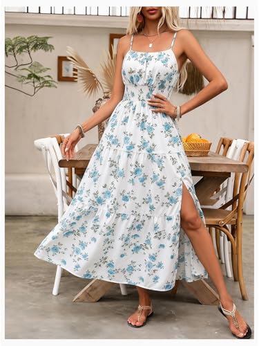 Image of BEAUDRM Women's Summer Maxi Dresses Boho Summer Wedding Guest Dress Beach Vacation Outfits Cruise Flowy Milkmaid Sundresses