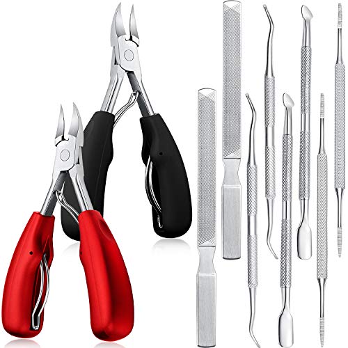 10 Pieces Toenail Clippers Manicure Tool Kit Ingrown Thick Toenail Nail Clipper Stainless Steel Toenail Nipper Trimmers Nail Cutters Cuticle Pusher Nail File and Lifter