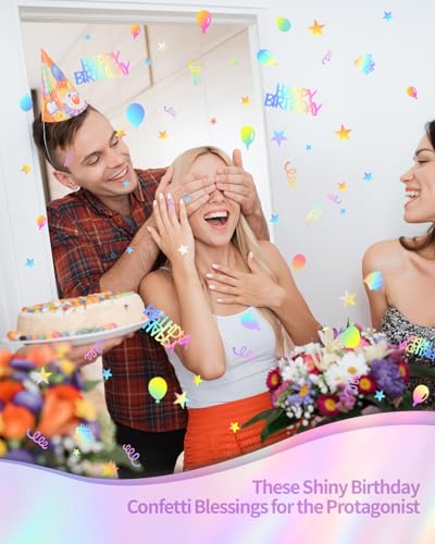 Image of 600 PCS Iridescent Happy Birthday Confetti, Multi-Color Birthday Confetti Metallic Foil Balloon Confettis Table Decorations for Party, Baby Shower, DIY Arts and Crafting