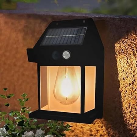Ephemeral Solar Lights Outdoor Waterproof, Dusk to Dawn Solar Wall Motion Sensor Light, 3 Lighting Modes Solar Security Wall Light Fixtures for Garden Yard Patio Outside [ Pack of 1, Warm Yellow ]