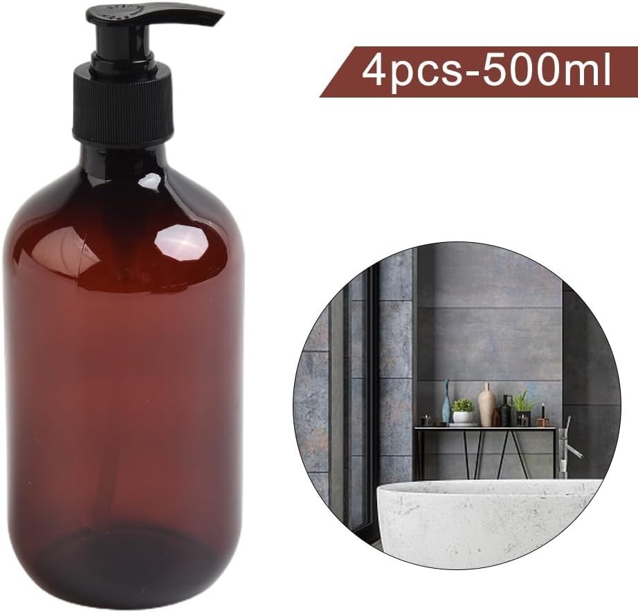 Dispenser Bottle, Empty Plastic Pump Bottles Dispenser Portable Refillable Bottle Container for Essential Oil Soap Lotion Shampoo(Brown)