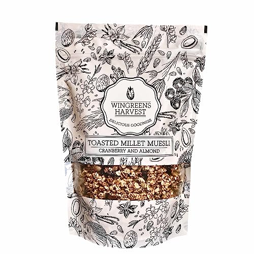 Image of Wingreens Harvest Toasted Millet Muesli 250 g, Cranberry & Almond, Natural, Breakfast Cereal, Healthy Gluten-Free Cereals with Whole Grains, Dried Fruits, Nuts and Seeds, No Artificial Preservatives