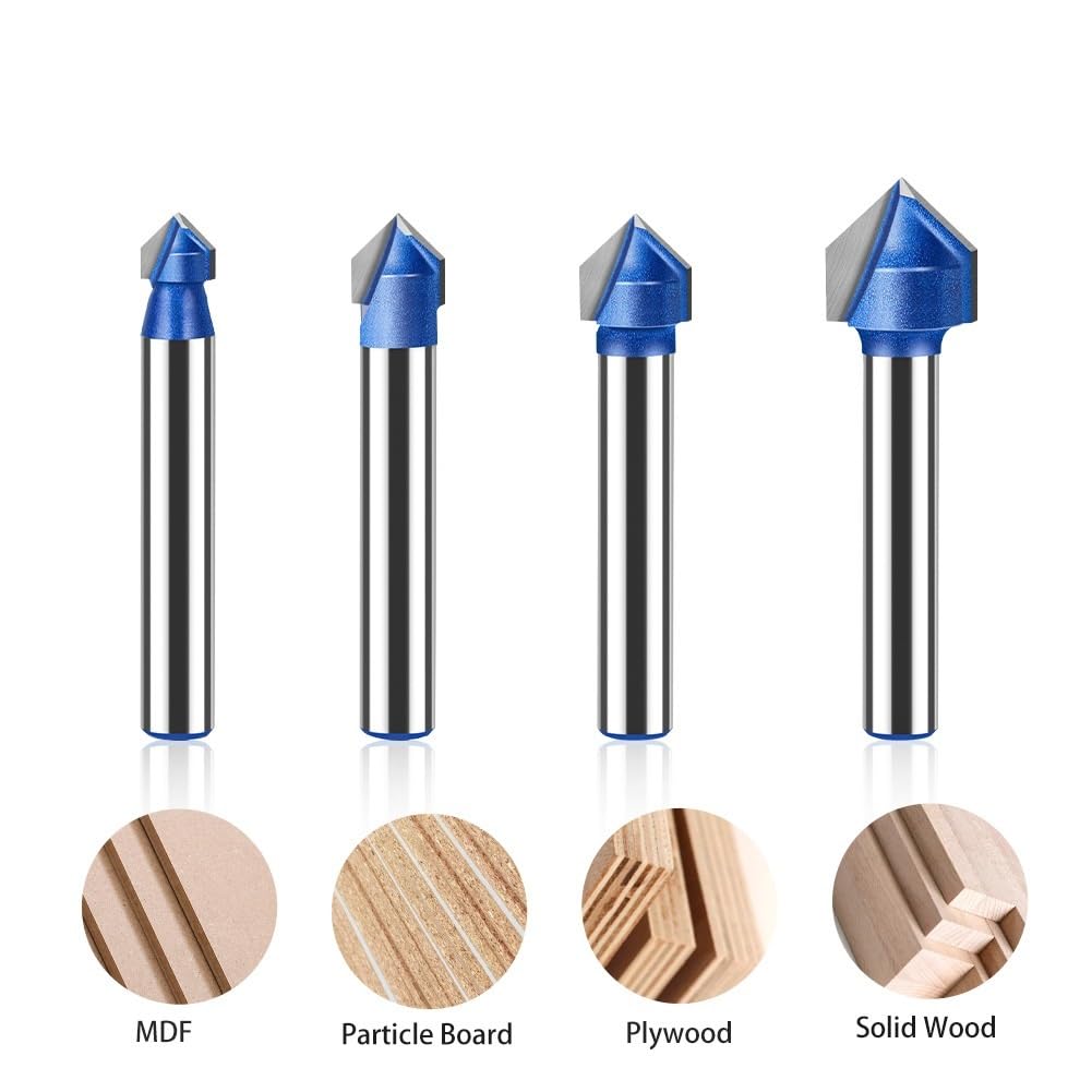 Frez z rowkiem V pod kątem 90 stopni - Frez do grawerowania z chwytem 6 mm i 1/4 cala - Frez trzpieniowy z węglikami spiekanymi do obróbki drewna(6x8mm)