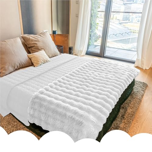 Plaid en fourrure synthétique blanc 150x200 couverture chaude grand format