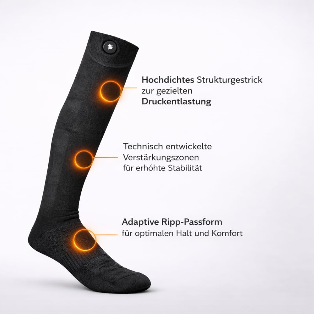 Vulpés HeatSock V1 PRO – Intelligente beheizbare Socken mit App-Steuerung | 360° Wärme | Für Arbeit, Outdoor & Wintersport