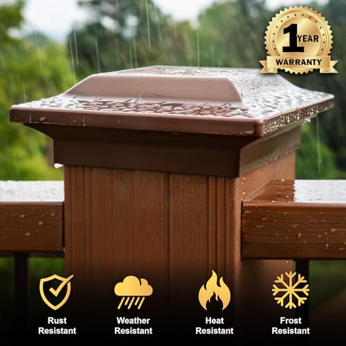 Classy Caps Brown Aluminum Deck & Fence Post Cap - Fits 4x4, 3.5x3.5, 3.25x3.25 Posts, Heavy-Duty Cast Aluminum, Brown Powder Coat Finish, Quick DIY Install, Ideal for Home/Yard/Garden Décor. by Classy Caps - Image 2