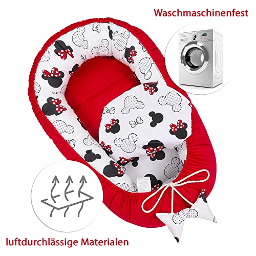Babynestje newborn 90x50 cm Fluweel - knuffelnest babynest 5-delig cocon met Muis Rood - Image 6