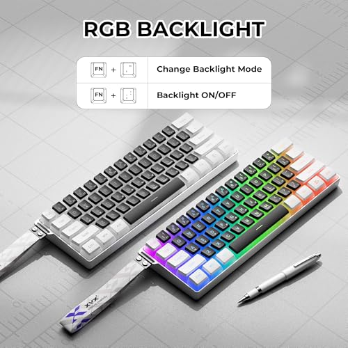 Image of OHY 60% Gaming Keyboard,Wired Backlit Mini Membrane Keyboard, Strong Mechanical Feel for PC /Mac Gamer, Typist, Travel, Easy to Carry on Business Trip(61 Keys)-White
