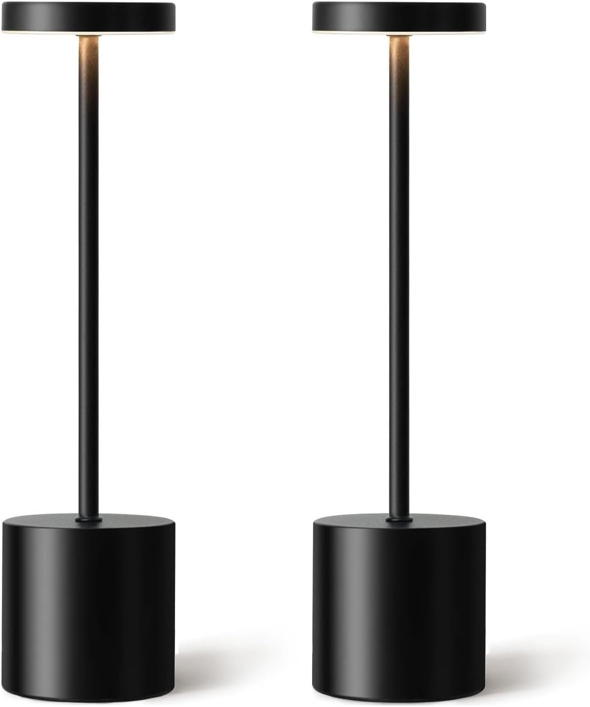 2 Pack LED Cordless Table Lamps, 3 Color Stepless Dimming Battery Powered Lamp, Portable Rechargeable Table Lamp for Dinner/Bars/Patio/Restaurant/Bedroom (Black)