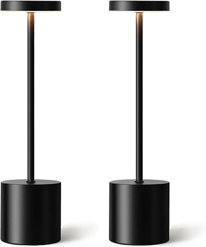 Paquete de 2 lámparas de mesa LED inalámbricas, 3 colores de atenuación continua, lámpara de mesa recargable portátil para Negro