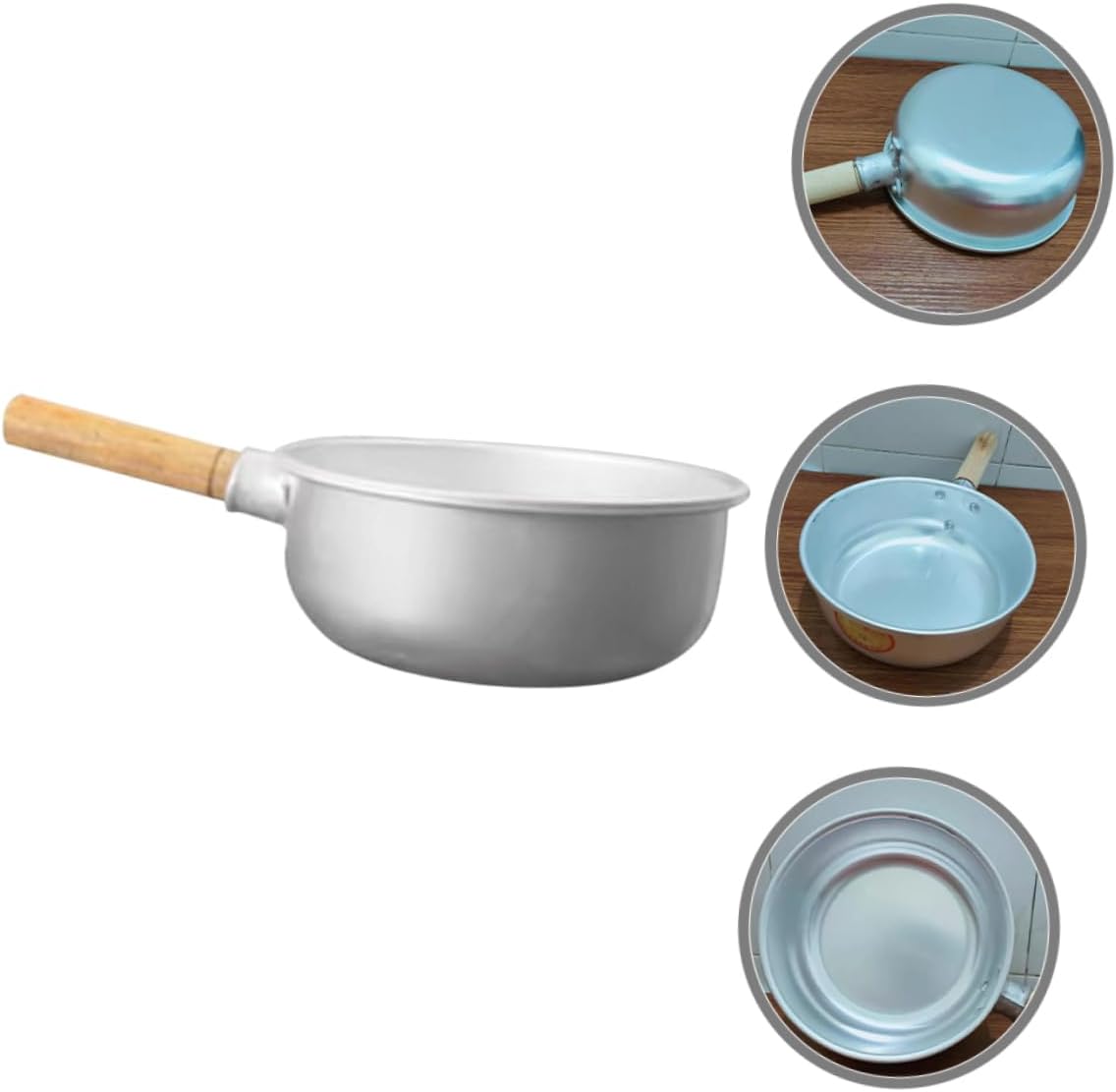 Garneck Thick Aluminum Water Ladle with Wooden Handle 21.5cm Deep Kitchen Dipper for Serving Soup and Water Sturdy and Lightweight Kitchen Utensil for Home and Bathing