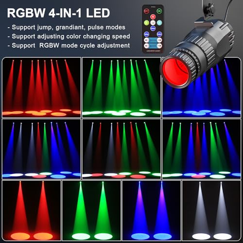 KRIDERISH Pinspot LED Licht 20W 4 en 1 LED Punktstrahler 4 Modi Spiegelkugelprojektor mit Fernbedienung Spot Bühnenlicht Leuchte für Bar Disco Tanzhallen Party Hochzeit