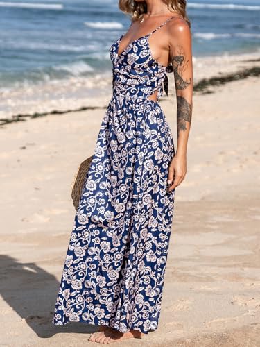 Image of CUPSHE Women's Maxi Dress Floral Print Twisted V Neck Sleeveless Long Dress Summer Casual Dress