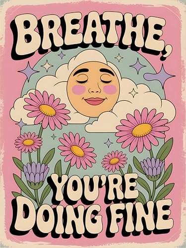 Breathe You're Doing Fine Retro Pastel Motivational Poster – Insp...