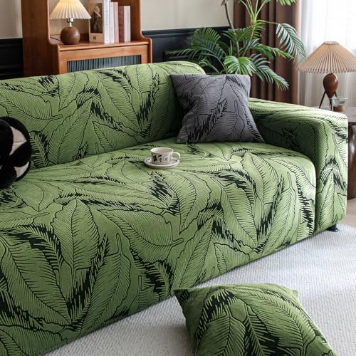 Image of HOKIPO 200gsm Dual Tone Knitting Jacquard Sofa Cover 2 Seater Fully Covered, Olive Green (AR-6033-GRN)