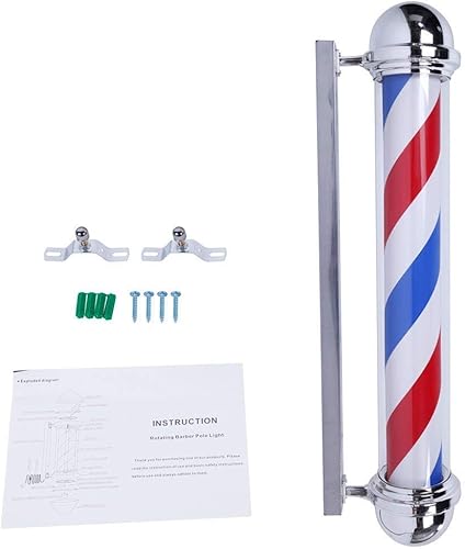 mefeir Barra de barbero de 36 pulgadas, estilo clásico, para peluquería, peluquería, letrero abierto, tiras LED giratorias rojas, blancas y azules,