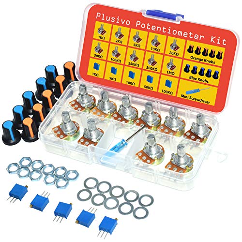 Potentiometer Kit 46 pcs B1K–B1M Ohm Linear Rotary Taper Potentiometer with WH148 Knobs, Multi-Turn Trimmer 3296 (1K-100K), Mini Screwdriver, Washers and Nuts, Potentiometer Kit from Plusivo - Thumbnail 7