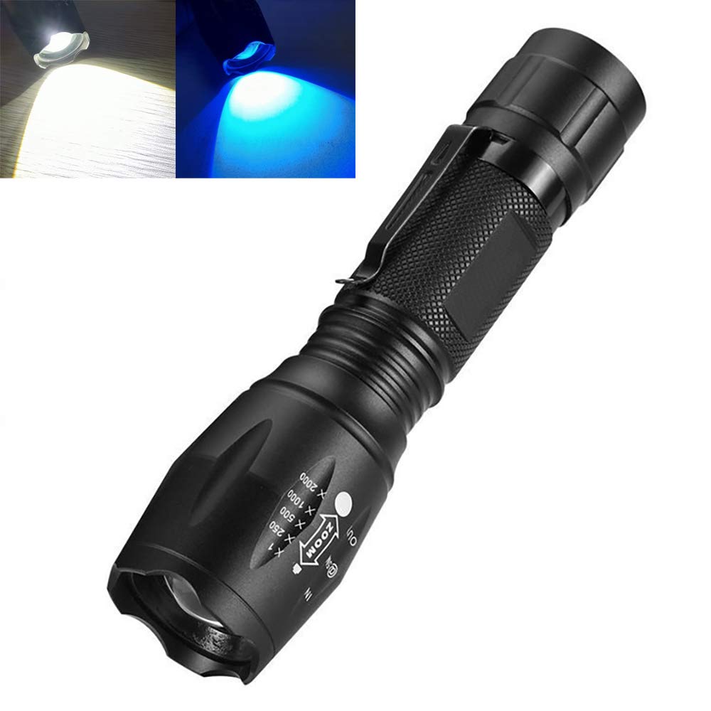 UV Flashlight, LED UV Torch 2 in 1 UV Black Light with 500LM Highlight & 4 Mode & Waterproof IPX 4 for Pet Clothing Food Fungus Detection/Night Fishing/Travel