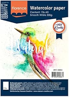 VARTA Vaessen Creative Florence Watercolour Paper A5, White, 300 GSM, Surface, Artist Grade Quality, 15 Sheets for Painting, Handlettering and Art Projects, Smooth 300gsm