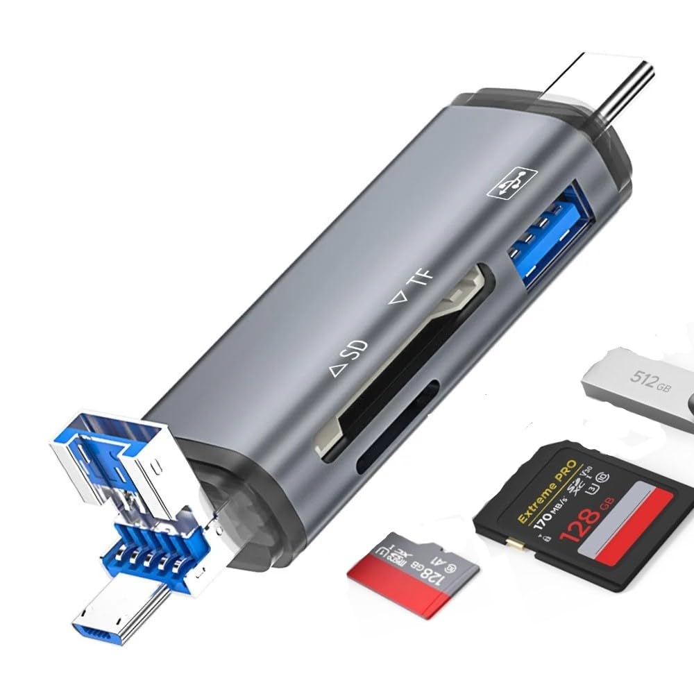 Multifunctional 3 in 1 Card Reader with OTG, SD/TF, USB Type C, USB 3.0, Micro USB – Portable for Memory Cards, Compatible with SDHC, SDXC, MMC, RS-MMC, Micro SDXC