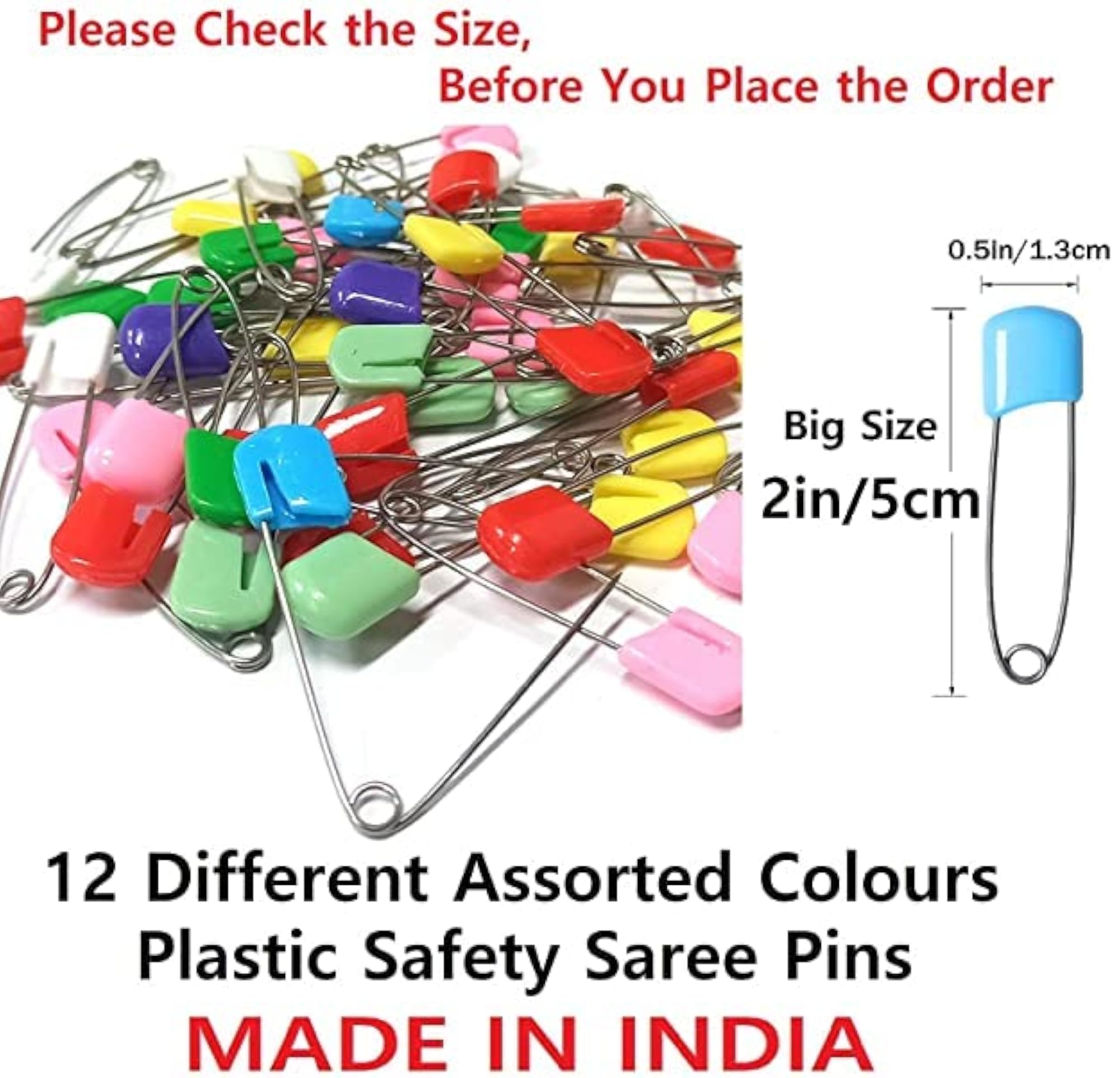 Multicolour Fashionable Pin Pack of 12 with Locking Mechanism