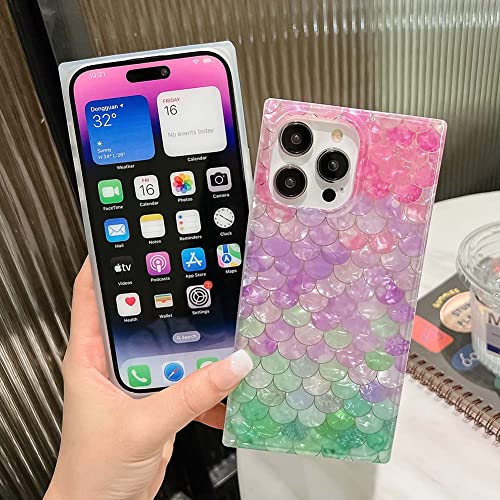 Kerzzil Cute Glossy Square Compatible With Iphone 14 Pro Max Case Designed With Colorful Mermaid Scales Pattern(Pink) #TOP4