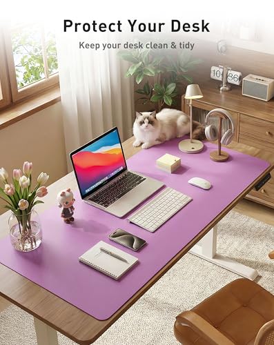 Image of Aothia Faux Leather Desk Mat - Large Mouse Pad, Non-Slip PU Leather Blotter, Waterproof Writing Surface for Office and Home (Iris Violet, 42 inch x 17 inch)
