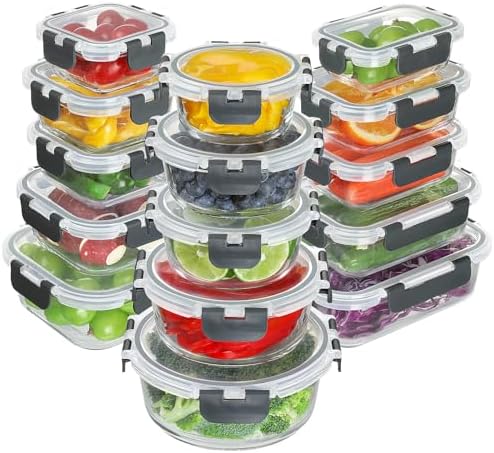 BAYZZ 30 Piece Glass Food Storage Containers Set, Glass Meal Prep Containers with Lids, Airtight Lunch Box, BPA-Free, Microwave, Freezer & Dishwasher Safe - Thumbnail 2