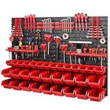 Nel set: 4 x piastre da parete ITBNN600 576 x 390 mm | 16 x scatole impilabili rosse NP4 60 x 80 x 115 mm | 18 x scatole impilabili rosse NP8 90 x 120 x 195 mm | 16 x cacciaviti rossi | 8 ganci triangolari XXL 5 mm | 8 x rosso Gancio triangolare M 35 x 35 mm | 4 x supporti per chiavi a vite rossi | 2 x supporti universali per attrezzi M 110 x 385 mm