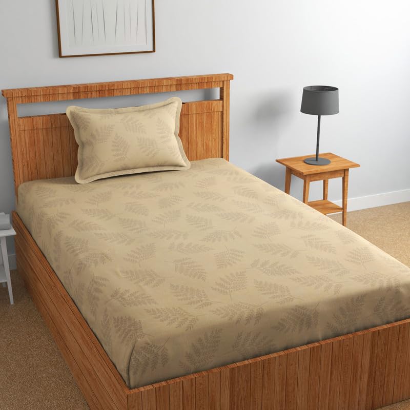 Image of Pure Cotton 220tc Flat Single Printed Bedsheets for Summer Breathable | Wrinklefree (Size-60 X 90 Inch or 228 x 152 cm) with 1 Pillow Covers (Size-17 X 27 Inches, Beige)