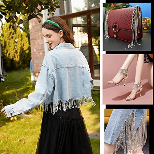 Voeligt 1 Yard Rhinestone Fringe Trim Rhinestone Beaded Fringe Trim Ribbon Tassel Chain Bling Diamond Fringe For Clothing Accessories Cosplay Party Costume Diy Decoration #TOP4